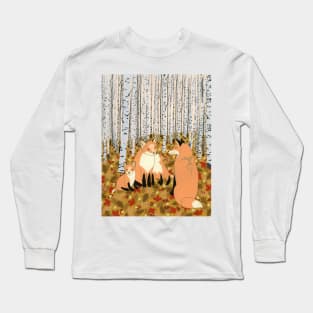 Fox family in the autumn forest Long Sleeve T-Shirt